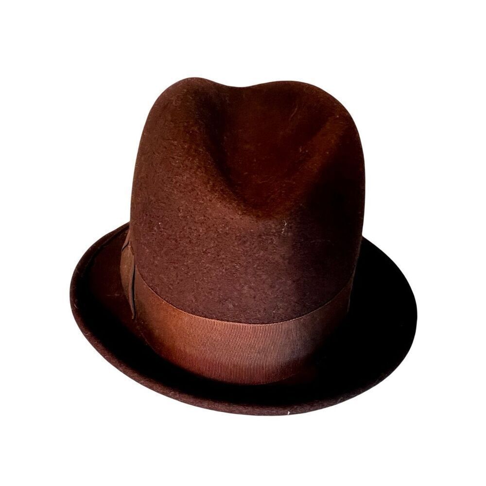 Vintage Newport Merino Felt Fedora Hat Brown Wool Size 6 7/8